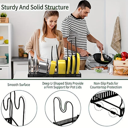 Expandable Multi-Purpose Pot Organizer Rack with Adjustable Dividers -