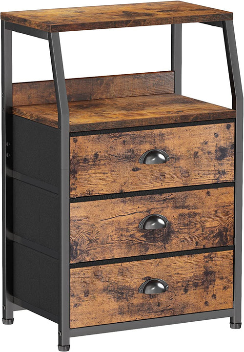 Nightstand with 3 Drawers and 2-Tier Shelf, Fabric Small Dresser