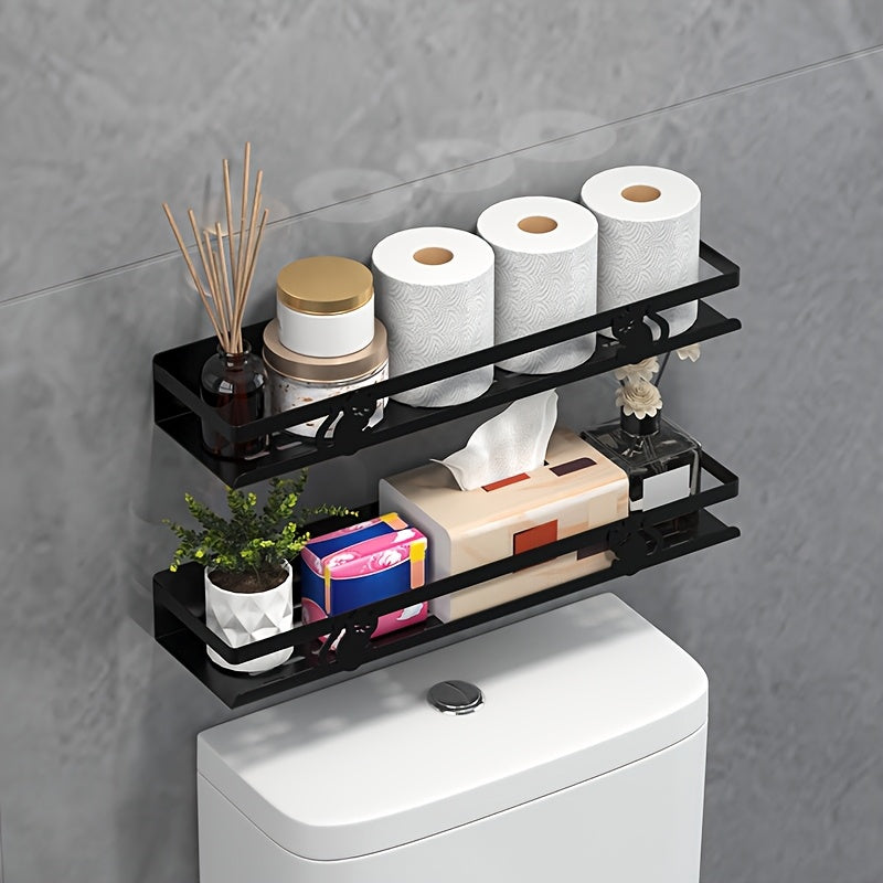 NoDrill Black Bathroom Storage Rack  SpaceSaving Iron Organizer