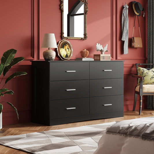 Wood Dresser for Bedroom, Wide Chest of Drawers with 6 Drawer, Oak