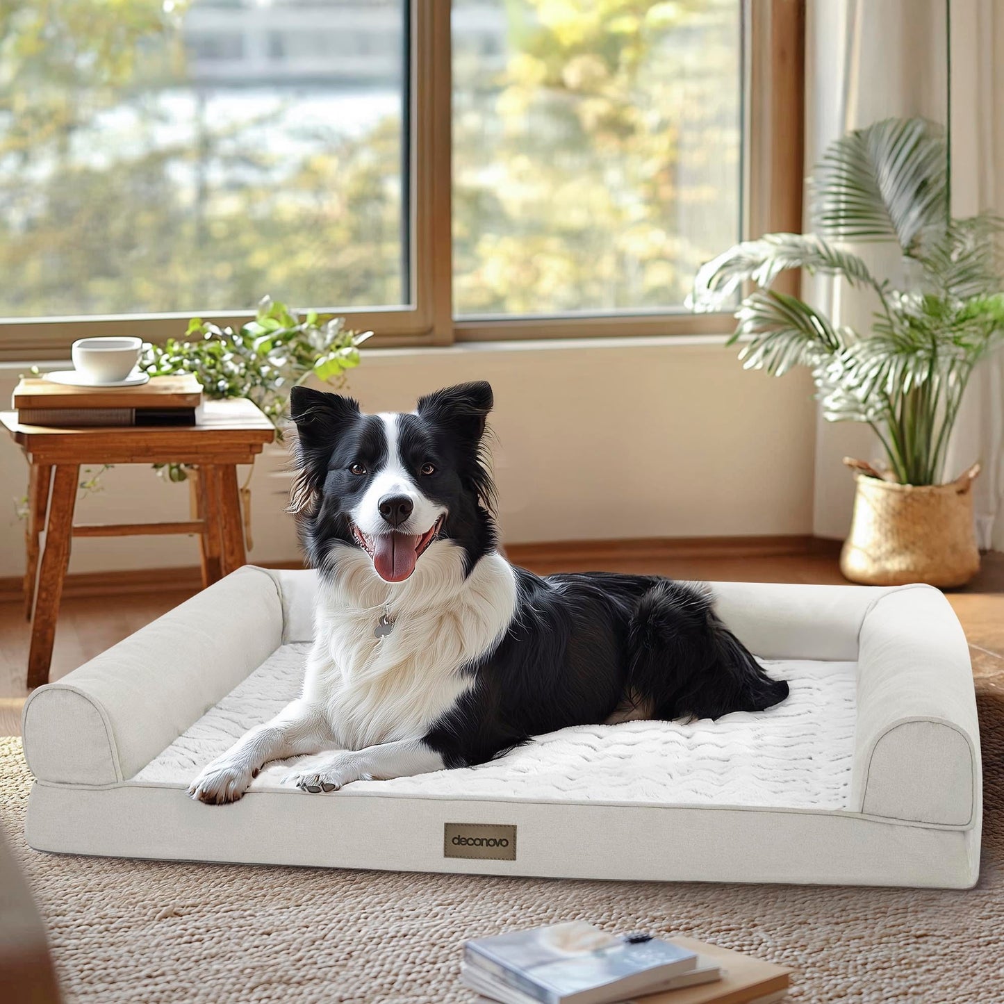 Luxury Velvet & Linen Dog Bed with Armrest
