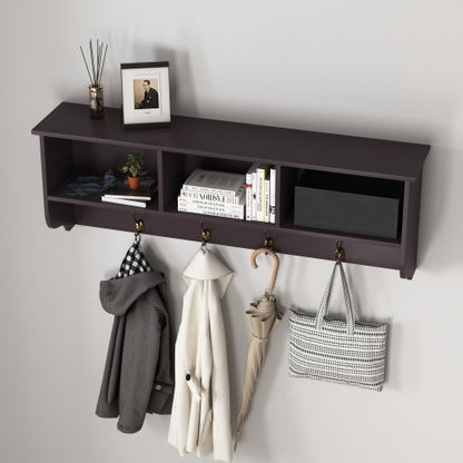 Espresso Entryway Wall Mounted Coat Rack With 4 Dual Hooks Living Room