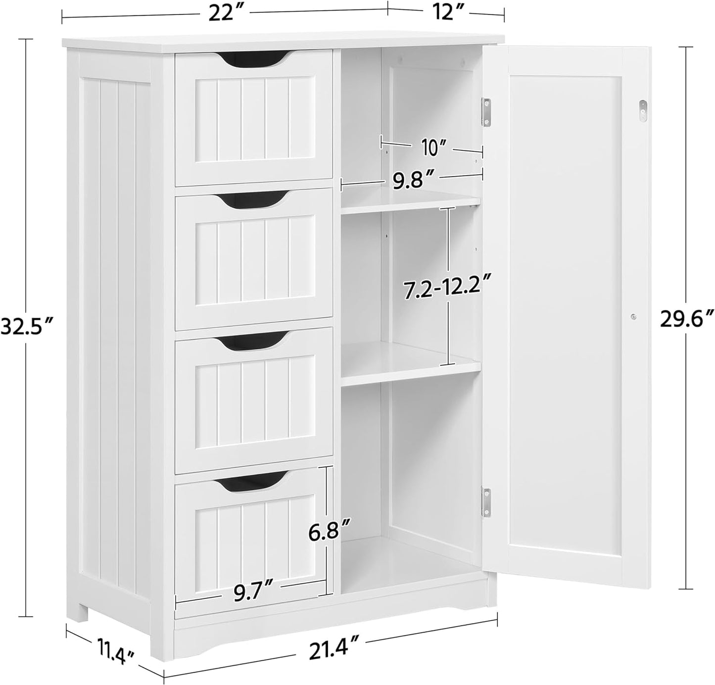Wooden Floor Cabinet, Side Storage Organizer with 4 Drawers and 1
