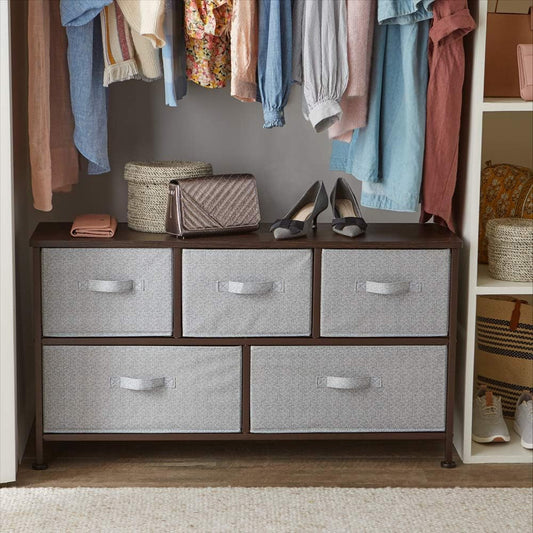 Extra Wide Fabric 5-Drawer Storage Organizer Unit for Closet, Bronze