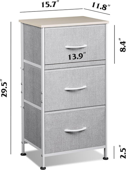 Nightstand with 3 Drawers, Fabric Dresser, Organizer Unit, Storage