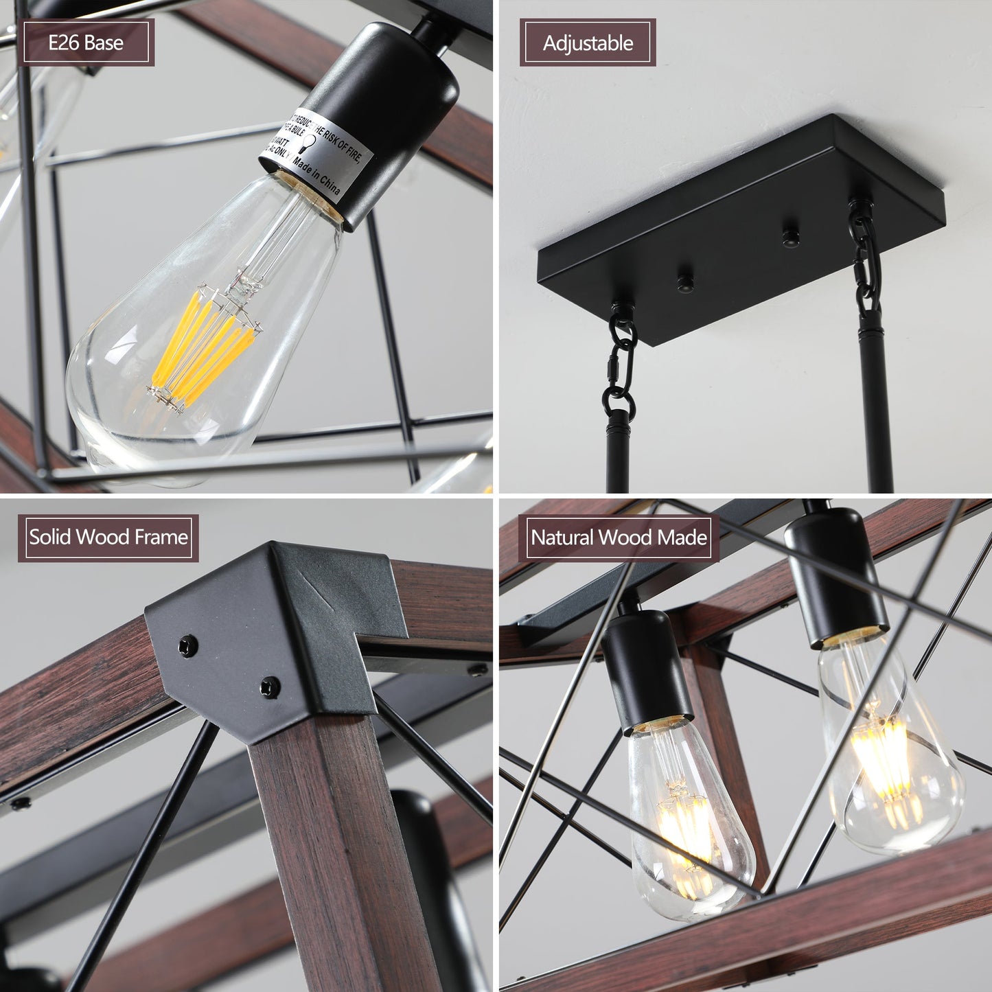 5-Light Retro Farmhouse Chandelier For Kitchen, Living room, Dining