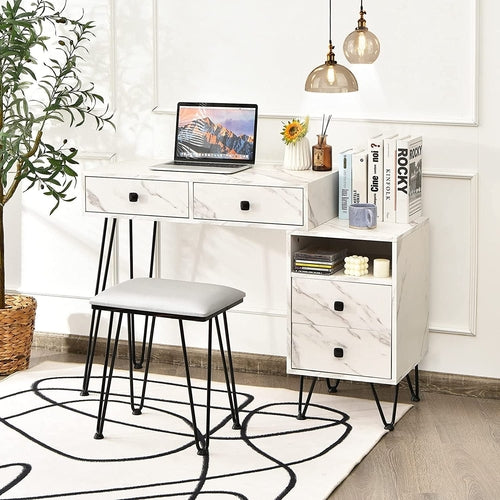 Vanity Set with Lighted Mirror, Left or Right Side Cabinet (Marble