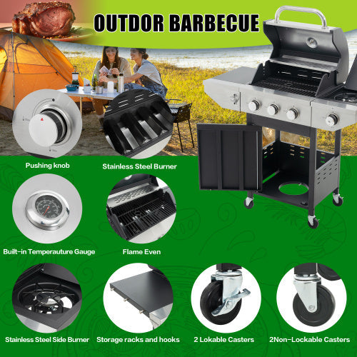 Propane Grill 3 Burner Barbecue Grill Stainless Steel Gas Grill With