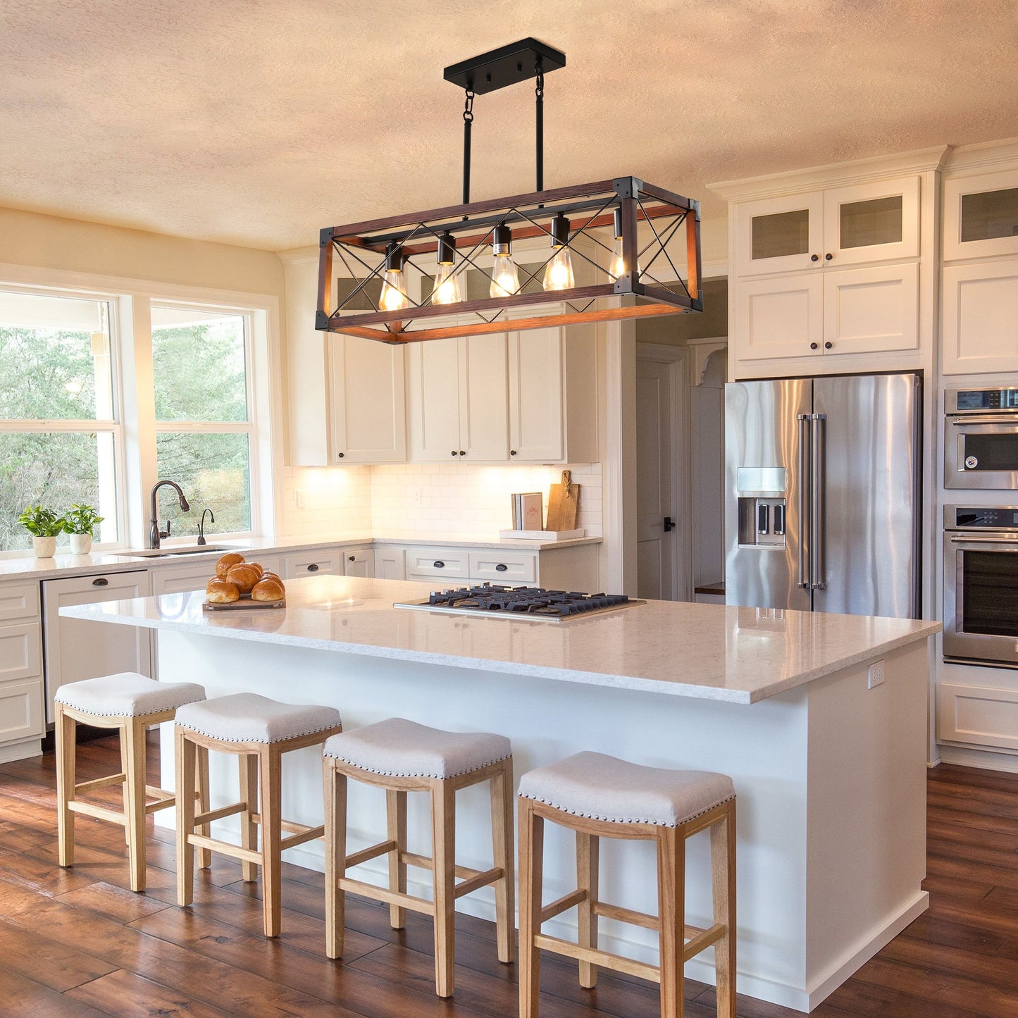 5-Light Retro Farmhouse Chandelier For Kitchen, Living room, Dining