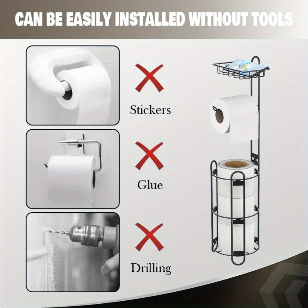 Toilet Paper Holder With Shelf, Bathroom Freestanding Toilet Paper