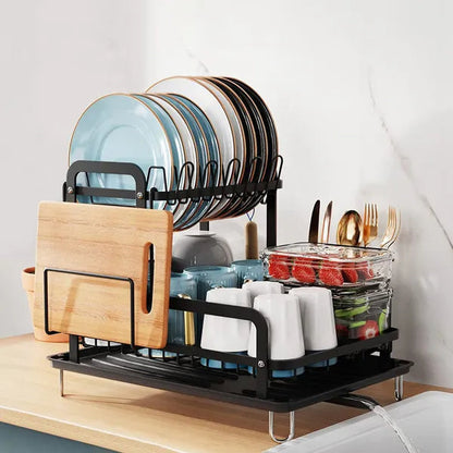 2-Tier Dish Drying Rack For Kitchen Counter Space Saving Rustproof