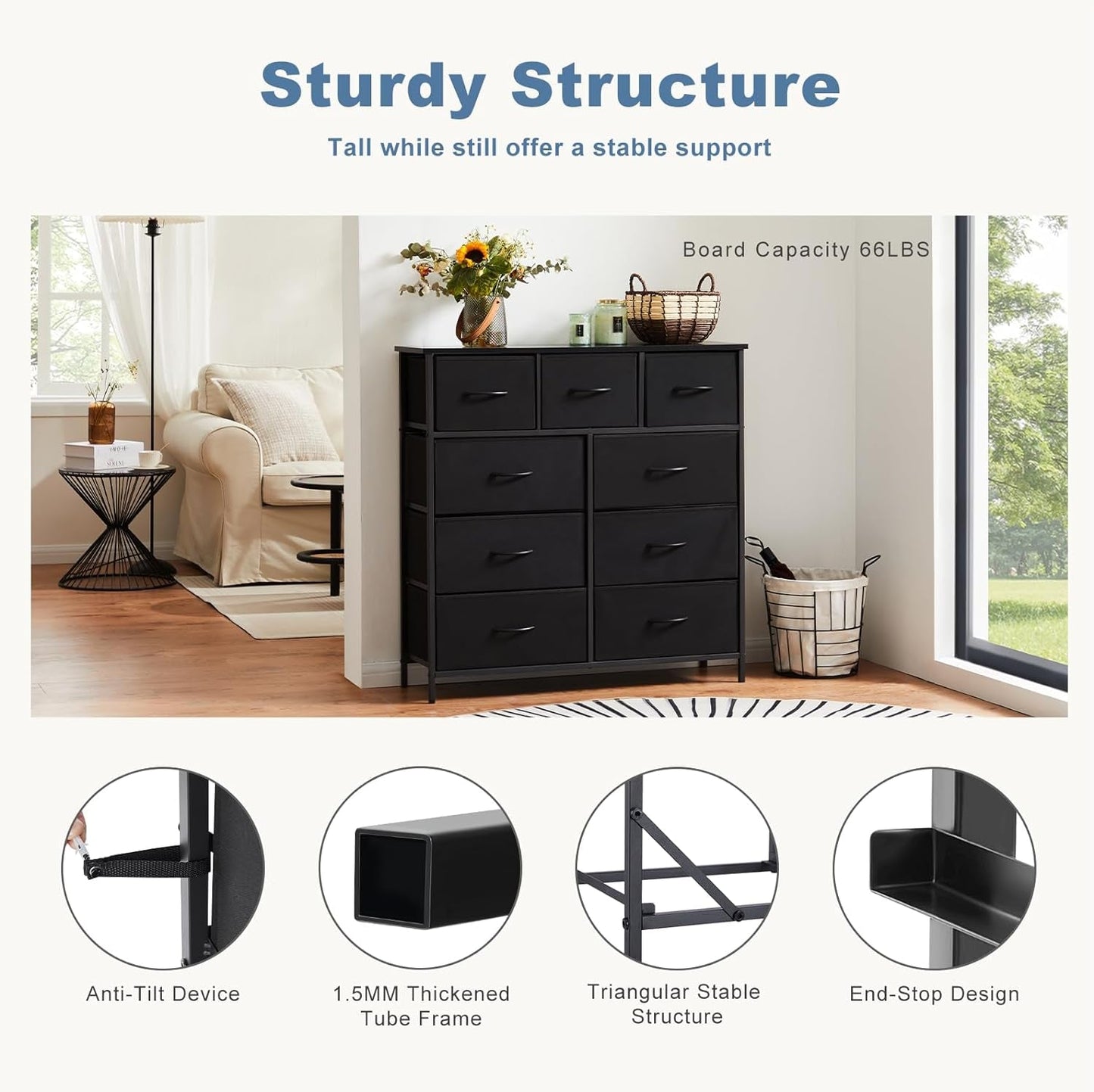 Dresser for Bedroom, Storage Organizer with 9 Drawers, Chest of