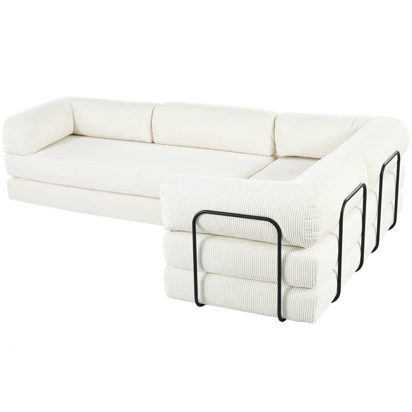L-Shaped Modular Sofa Bed in Corduroy Fabric, Ideal for Living Rooms