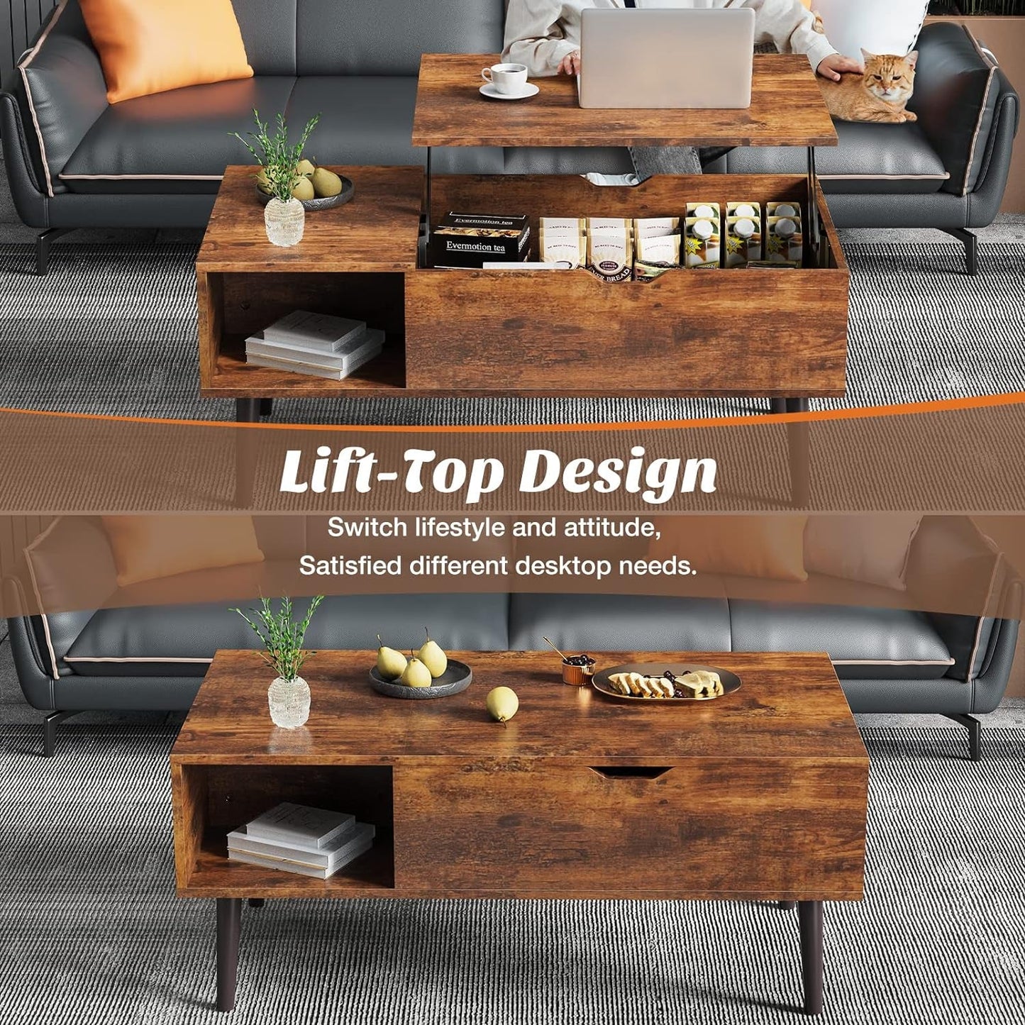 Coffee Table, Lift Top Coffee Tables for Living Room, Small Rising
