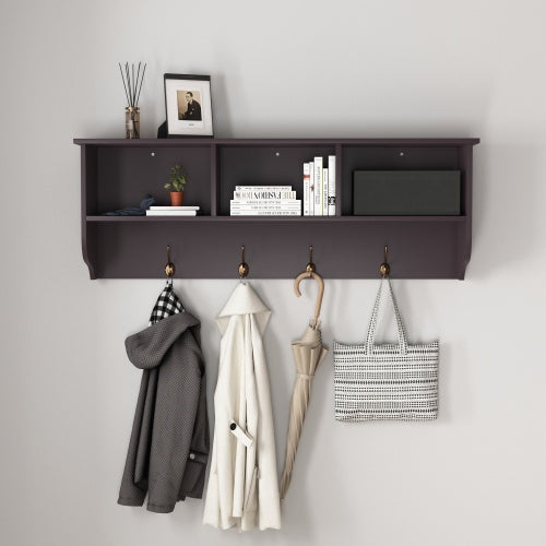 Espresso Entryway Wall Mounted Coat Rack With 4 Dual Hooks Living Room