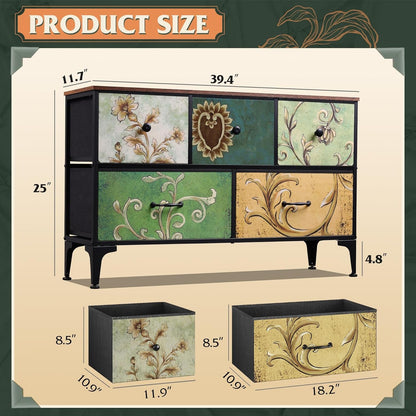 Dresser for Bedroom with 5 Drawers, Wide Chest of Drawers, Fabric