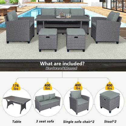 6-Piece Outdoor Rattan Wicker Set Patio Garden Backyard Sofa, Chair,