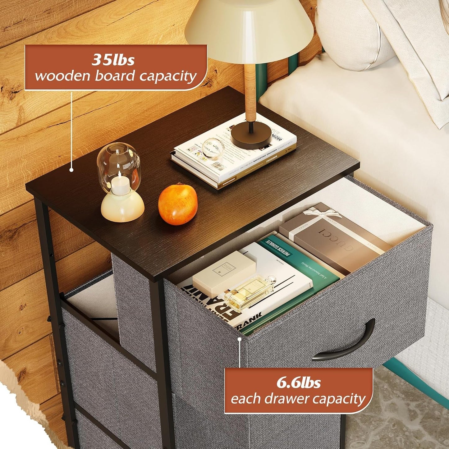 Dresser with 3 Drawers, Fabric Nightstand, Organizer Unit, Storage