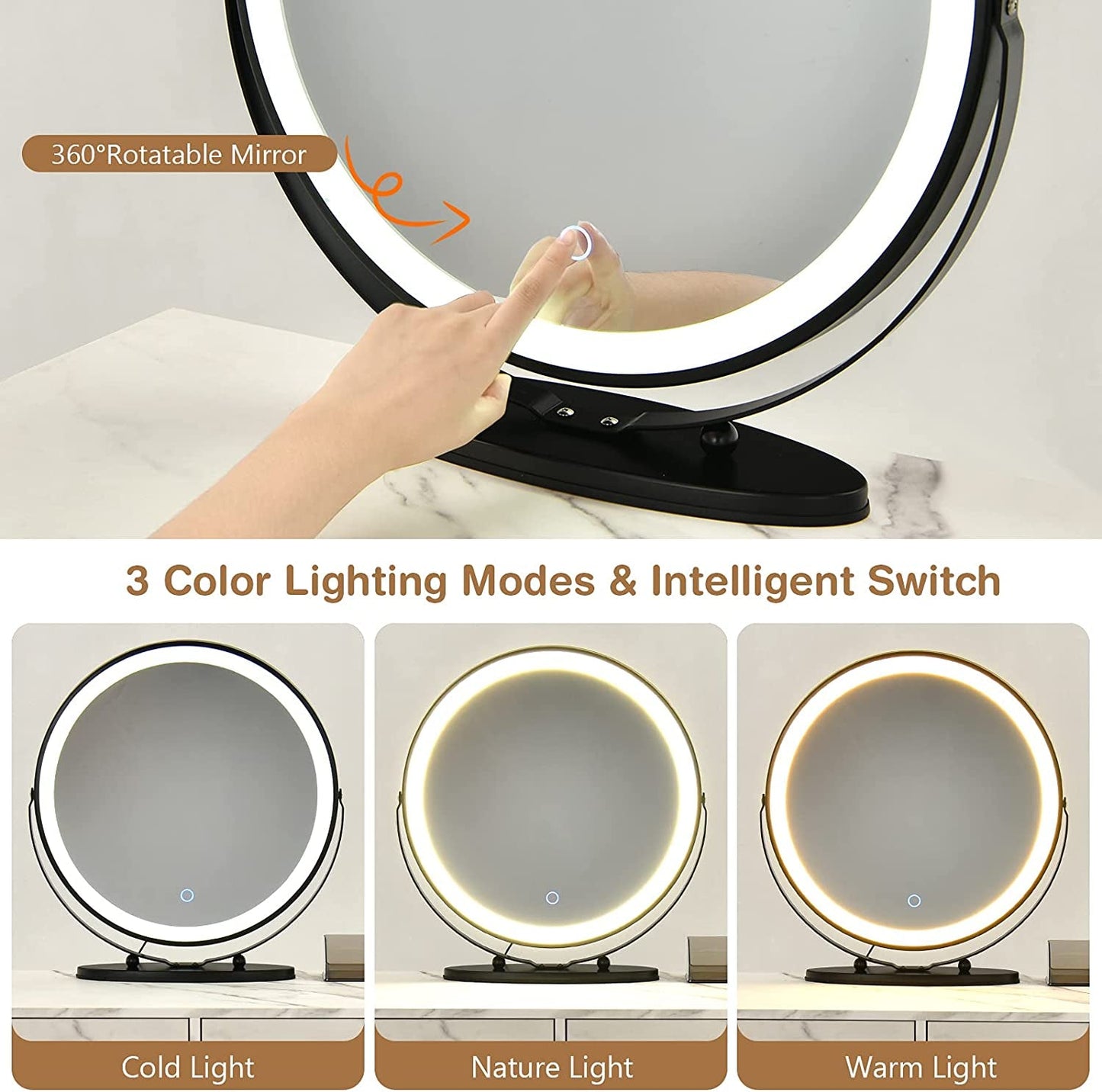 Vanity Set with Lighted Mirror, Left or Right Side Cabinet (Marble