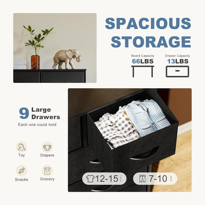 Dresser for Bedroom, Storage Organizer with 9 Drawers, Chest of