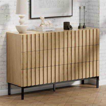 Natural Wood Dresser for Bedroom,Mid Century Modern Dresser,Fluted 6