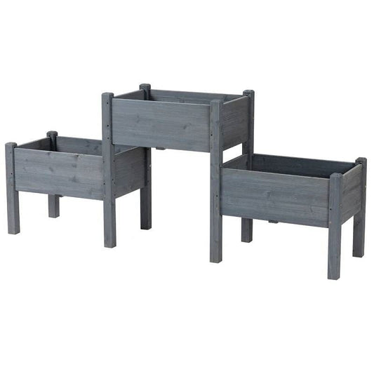 3 Grey Wood Elevated Planter Set Vegetable Herb Flowers Raised Garden