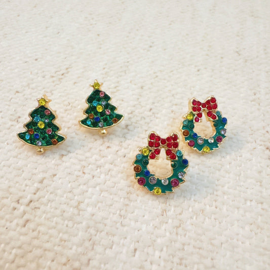 Holly Jolly Christmas Stud Earring Set – Christmas Trees & Wreaths |