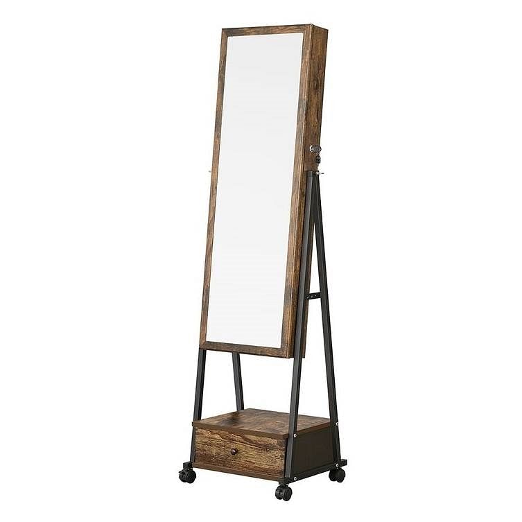 Modern Industrial Metal Wood Jewelry Armoire Cabinet Organizer Mirror