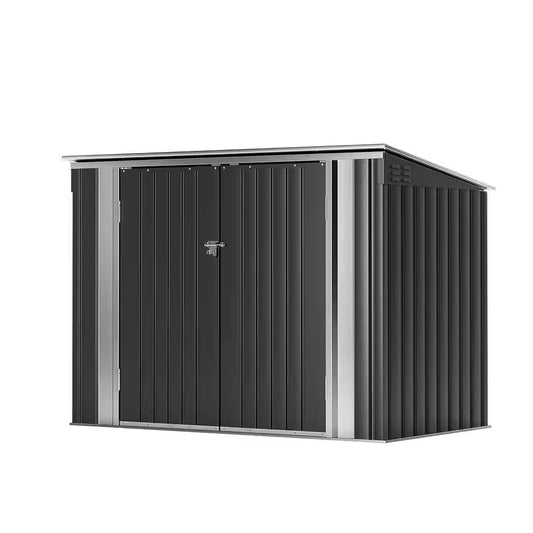 Outdoor Black Galvanized Steel Trash Can Storage Shed - Holds 2