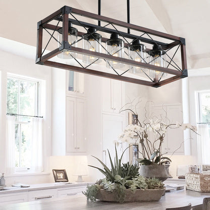 5-Light Retro Farmhouse Chandelier For Kitchen, Living room, Dining