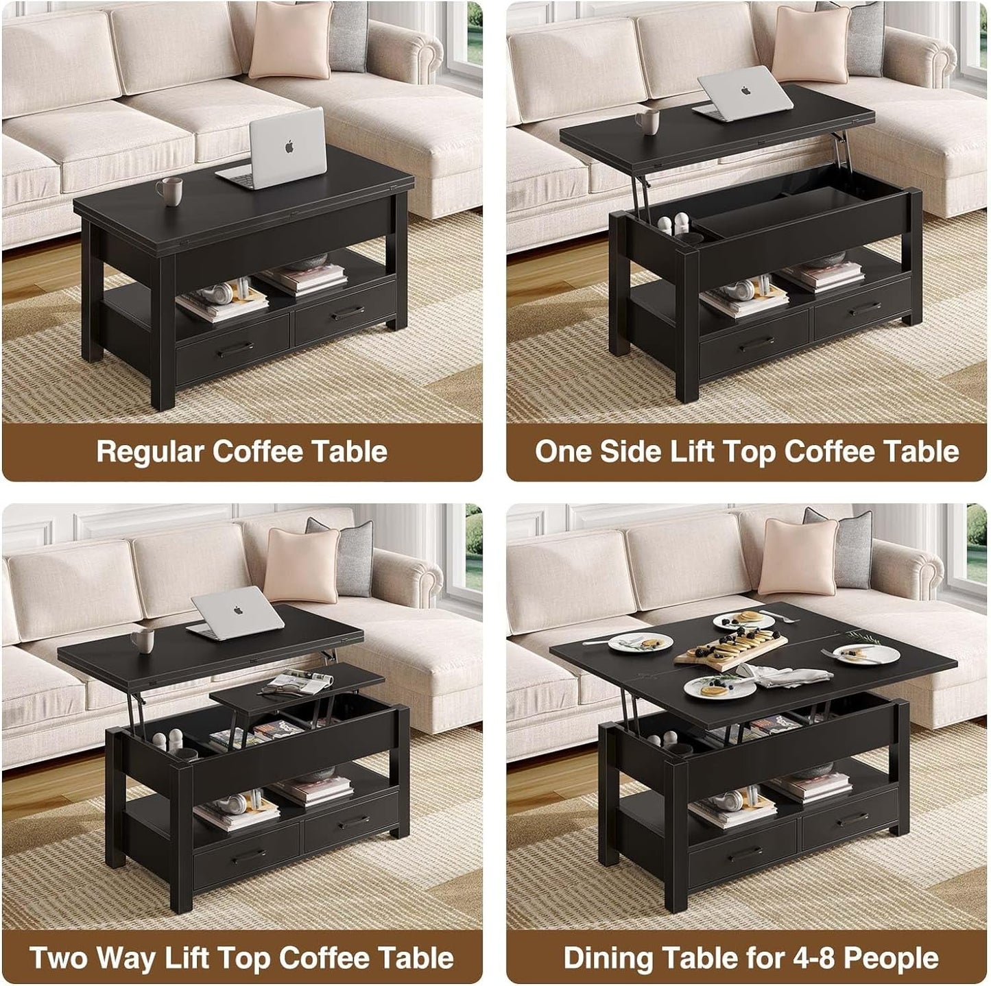 Coffee Table Lift Top, Multi-Function Convertible Coffee Table with