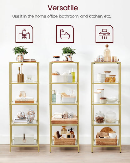 Bookcase, 5-Tier Bookshelf, Slim Shelving Unit for Bedroom, Bathroom,