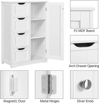 Wooden Floor Cabinet, Side Storage Organizer with 4 Drawers and 1