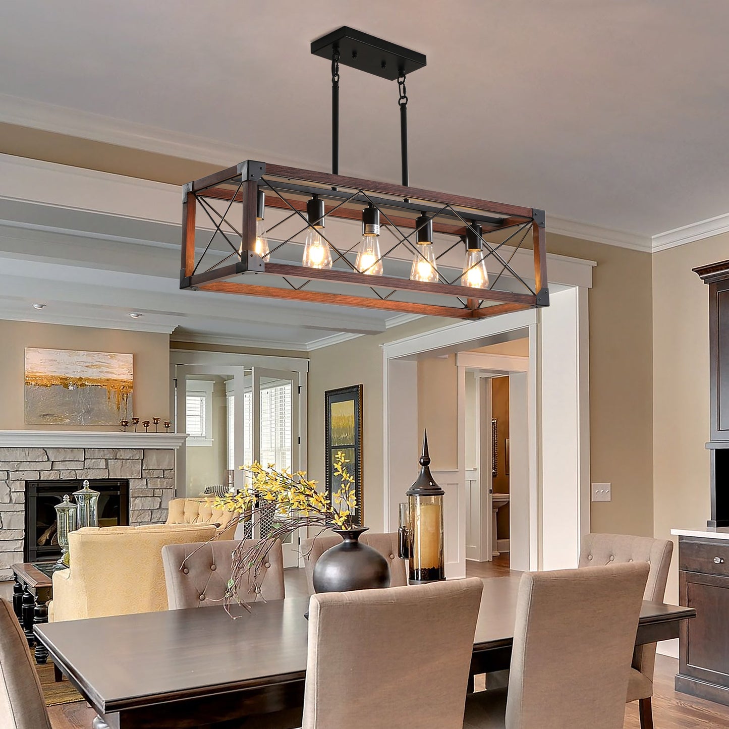 5-Light Retro Farmhouse Chandelier For Kitchen, Living room, Dining