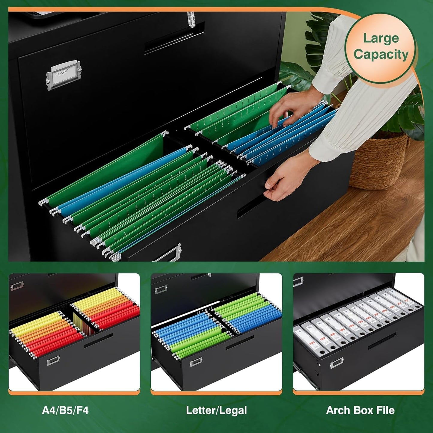 File Cabinets,4 Drawer Metal Lateral Filing Organization Storage