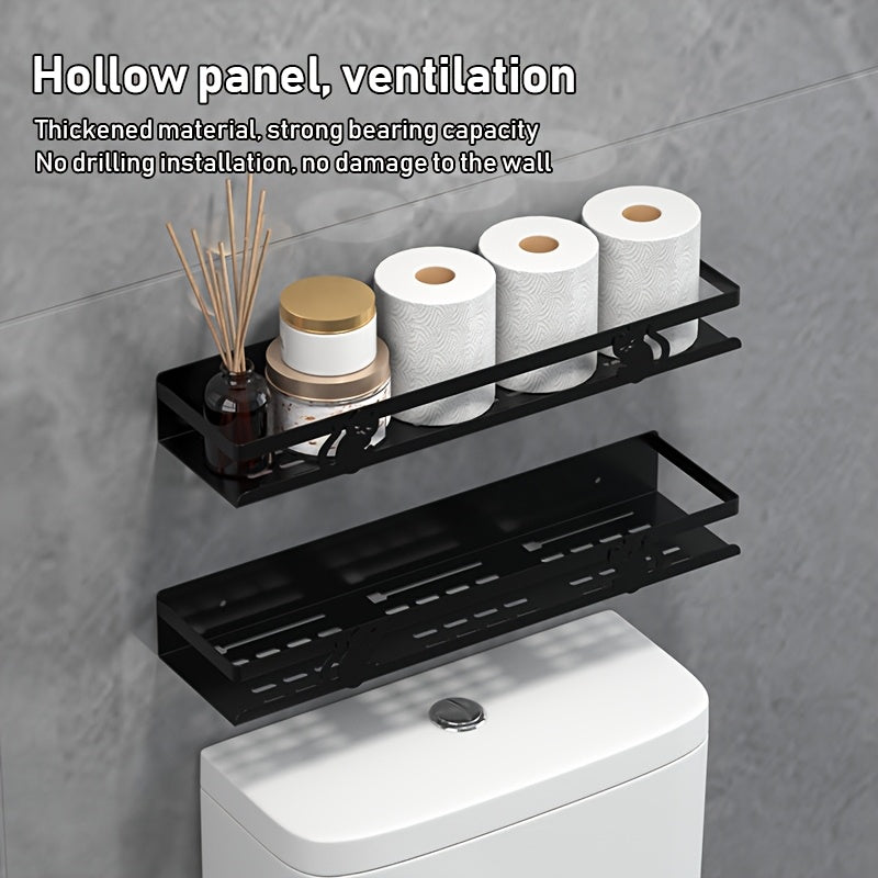 NoDrill Black Bathroom Storage Rack  SpaceSaving Iron Organizer