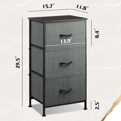 Dresser with 3 Drawers, Fabric Nightstand, Organizer Unit, Storage