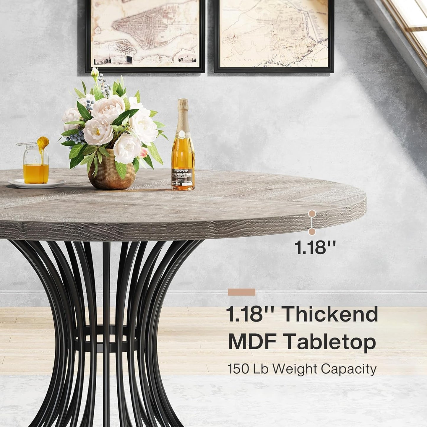 round Dining Table for 4-6 People, 47-Inch Farmhouse Dinning Room