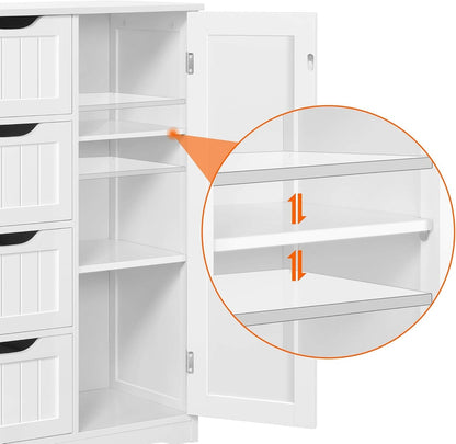 Wooden Floor Cabinet, Side Storage Organizer with 4 Drawers and 1