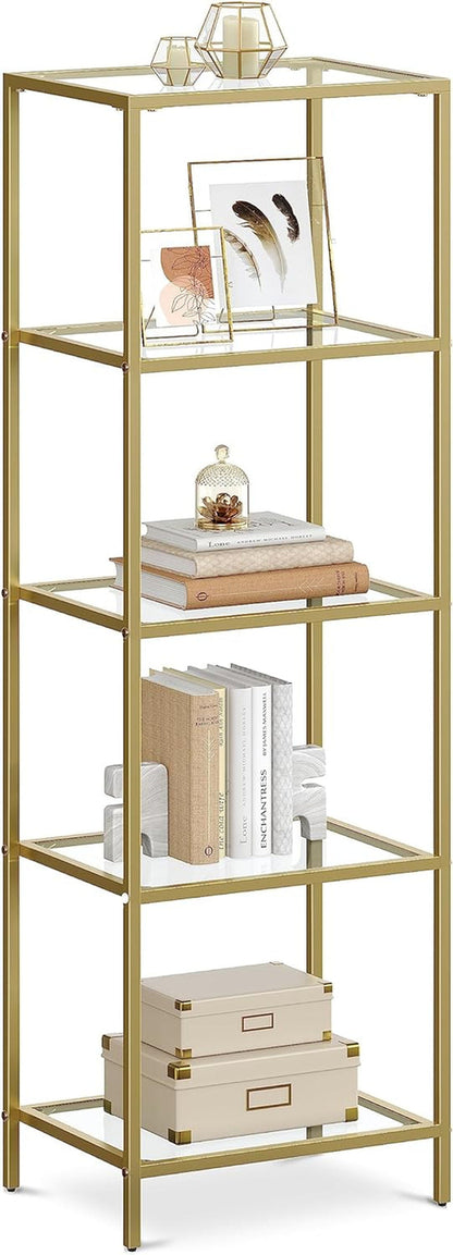 Bookcase, 5-Tier Bookshelf, Slim Shelving Unit for Bedroom, Bathroom,