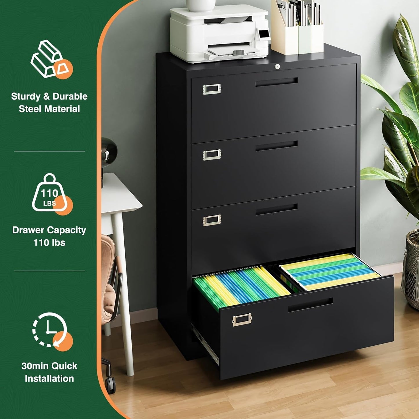 File Cabinets,4 Drawer Metal Lateral Filing Organization Storage