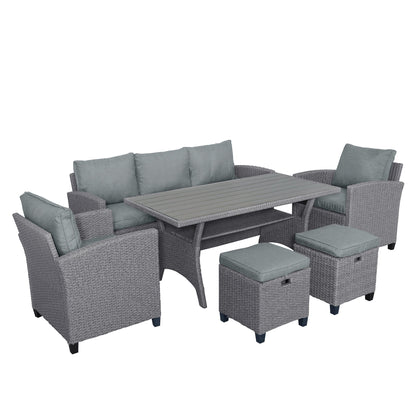 6-Piece Outdoor Rattan Wicker Set Patio Garden Backyard Sofa, Chair,