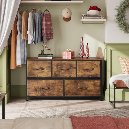 Dresser for Bedroom with 5 Drawers, Wide Chest of Drawers, Fabric