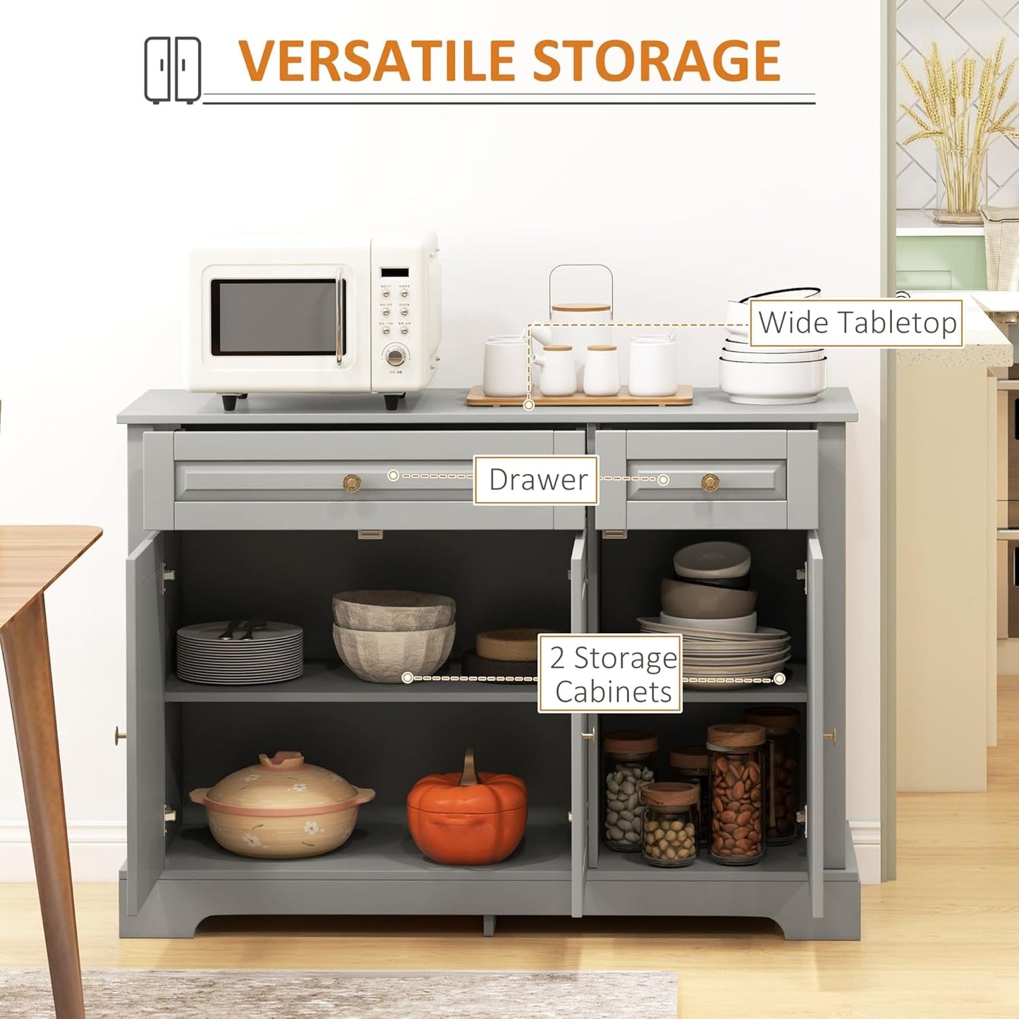 Sideboard Buffet Cabinet, Modern Kitchen Cabinet with 2 Drawers and