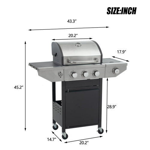 Propane Grill 3 Burner Barbecue Grill Stainless Steel Gas Grill With