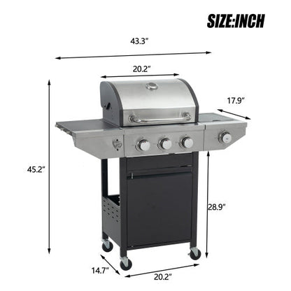 Propane Grill 3 Burner Barbecue Grill Stainless Steel Gas Grill With