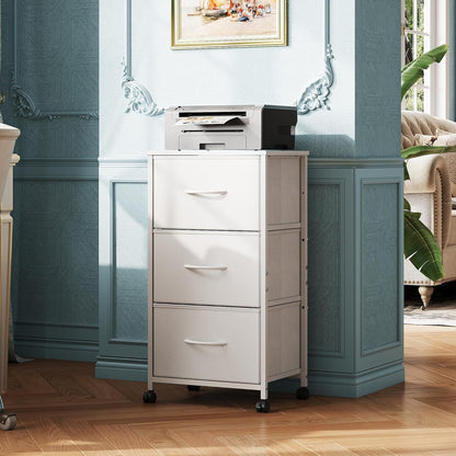 Dresser with 3 Drawers, Fabric Nightstand, Cabinet with Wheels,