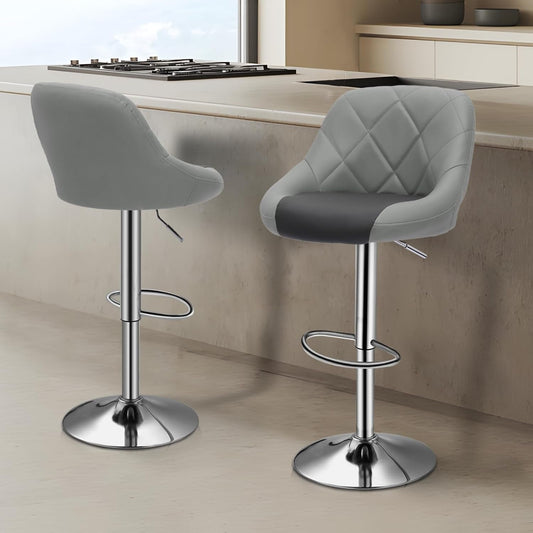Bar Stools Set of 2 for Kitchen Counter, Height Adjustable Swivel PU