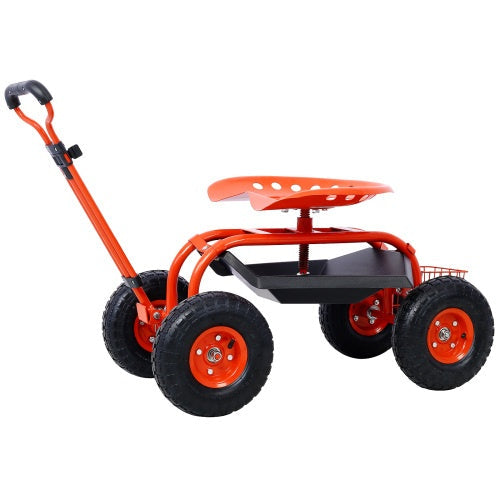 Rolling Garden Scooter Garden Cart Seat With Wheels And Tool Tray, 360