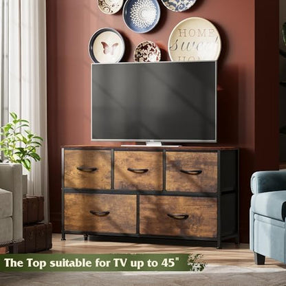 Dresser for Bedroom with 5 Drawers, Wide Chest of Drawers, Fabric